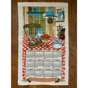 Vintage Kitchen Towel Calendar 1975 Bountiful Table